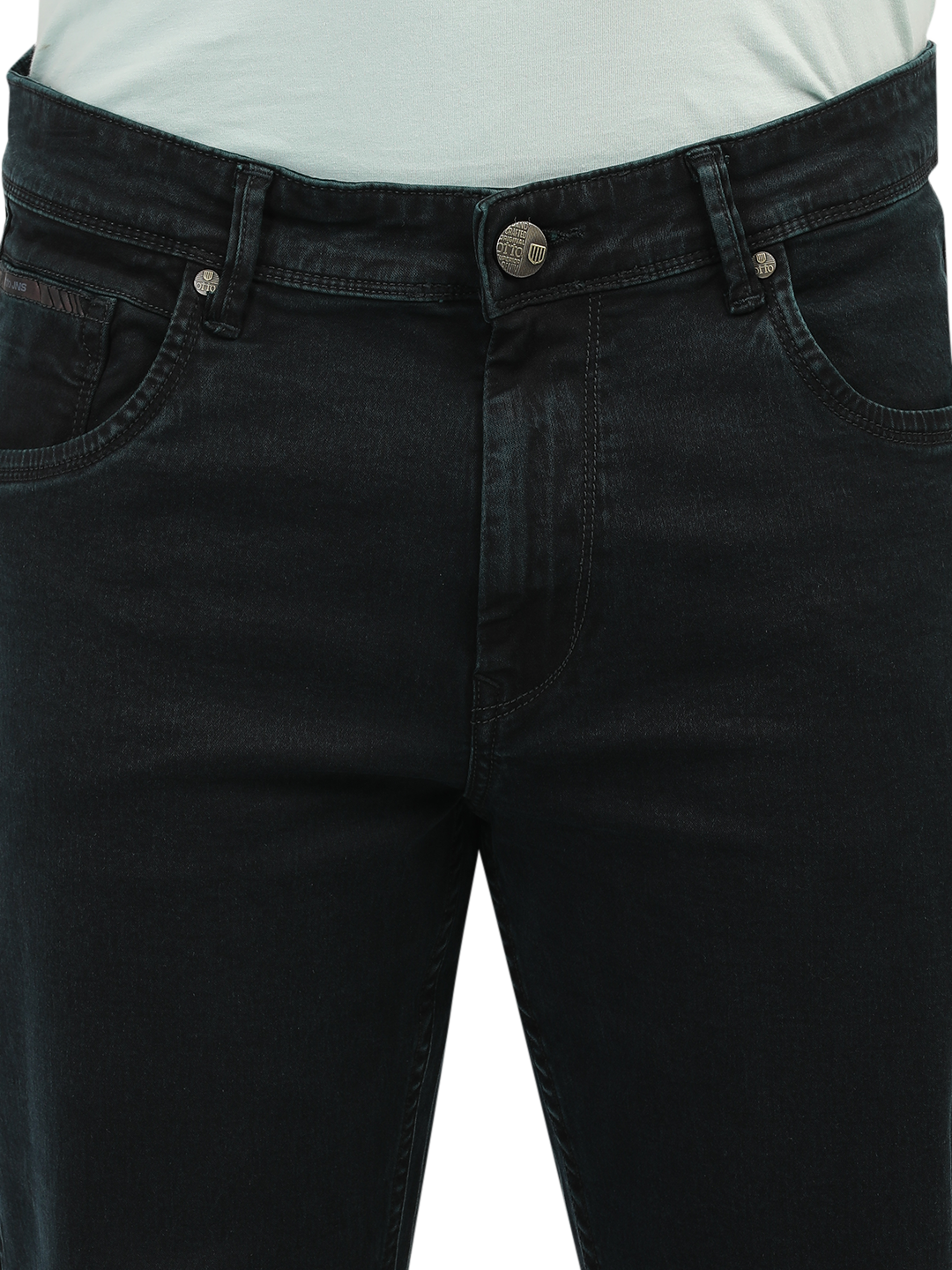 bottle green stretch trousers