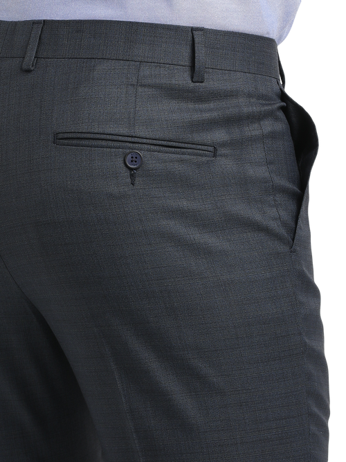 Navy Melange Cotton Formal Trousers