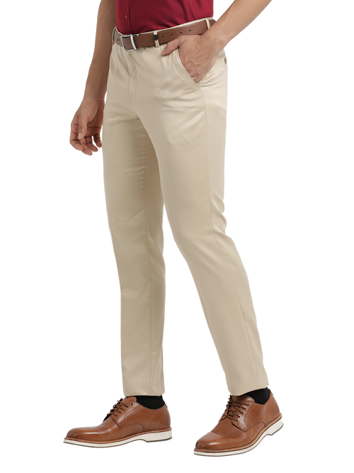 Beige Satin Cotton Formal Trousers