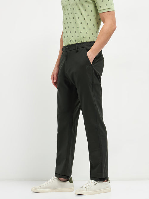 Olive Stretchable Lycra Cotton Traveler Trouser