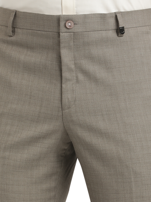Khaki Melange Cotton Formal Trousers