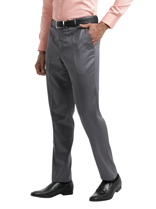 Stone Grey Satin Cotton Formal Trousers
