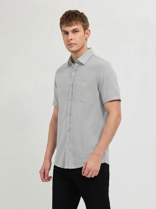 Warm Gray Solid Casual Shirt