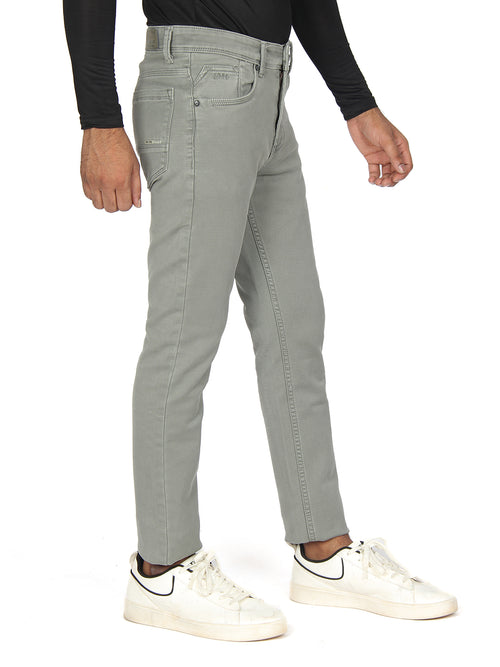 Light Olive Denim Cotton Stretch Solid Trousers