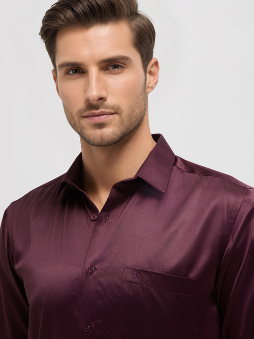 Maroon Solid Satin Formal Shirt