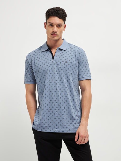 Steel Grey  Printed Polo T Shirt