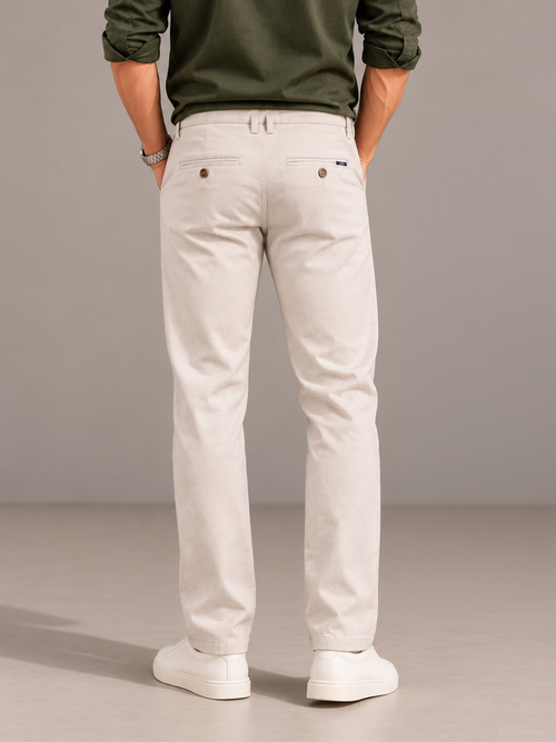 Pale Stone Solid Casual Trousers