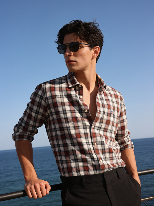 Harvest Brown and Ivory Checked Casual Shirt