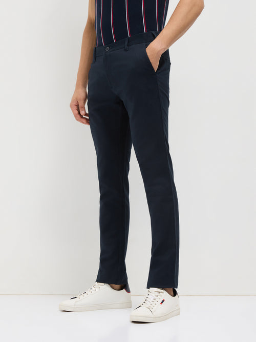 Navy Blue Solid Casual Trousers