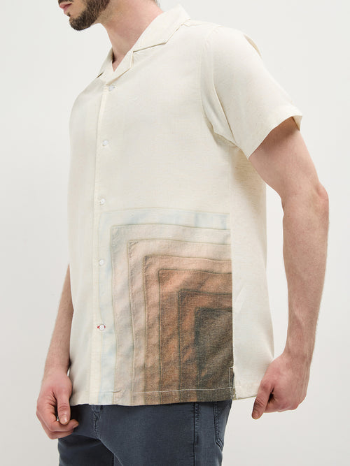 Beige Cuban Printed Casual Shirt