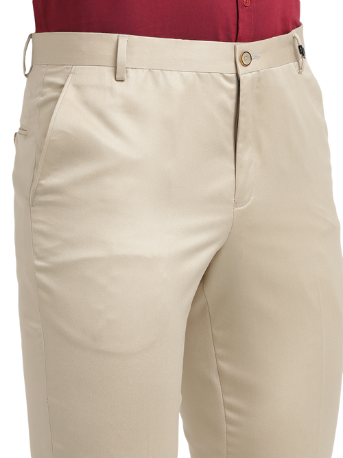 Beige Satin Cotton Formal Trousers