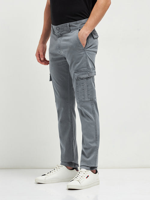 Grey Denim Cotton Casual Cargo Trouser