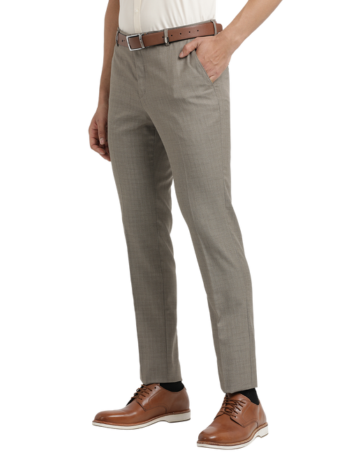 Khaki Melange Cotton Formal Trousers