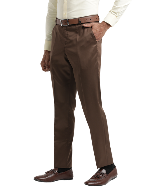 Brown Satin Cotton Formal Trousers