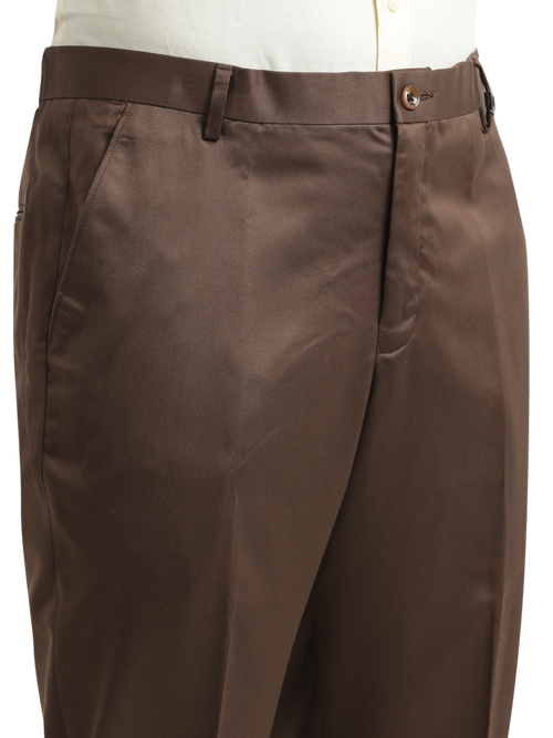 Brown Satin Cotton Formal Trousers