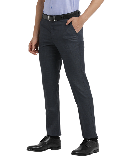 Navy Melange Cotton Formal Trousers