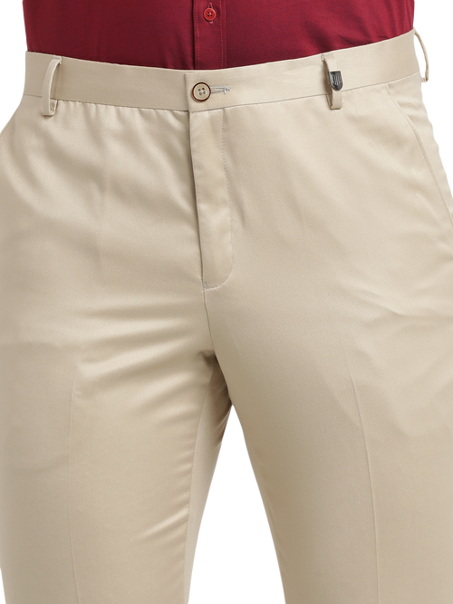 Beige Satin Cotton Formal Trousers