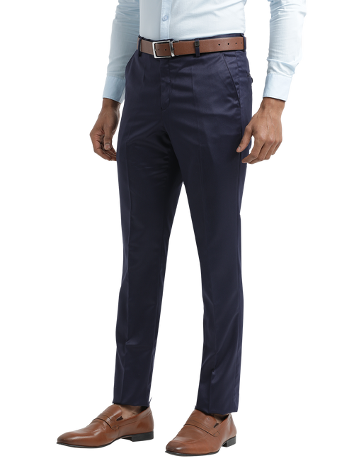 Navy Satin Cotton Formal Trousers