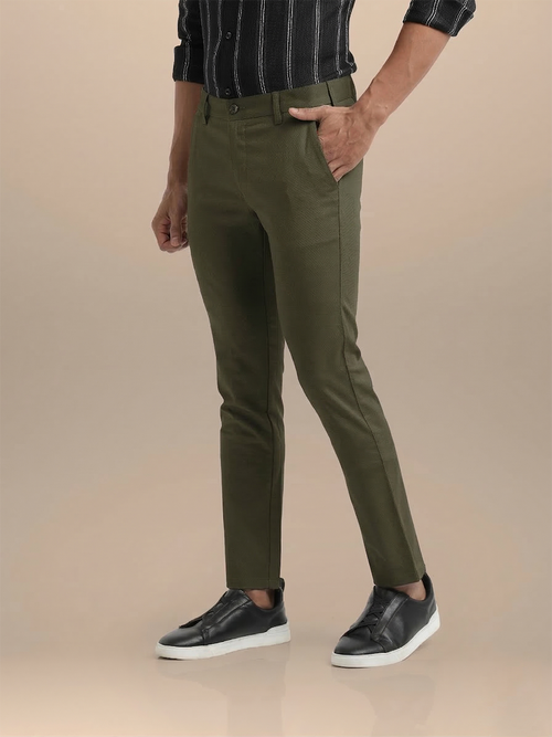 Dark Olive Solid Casual Trousers