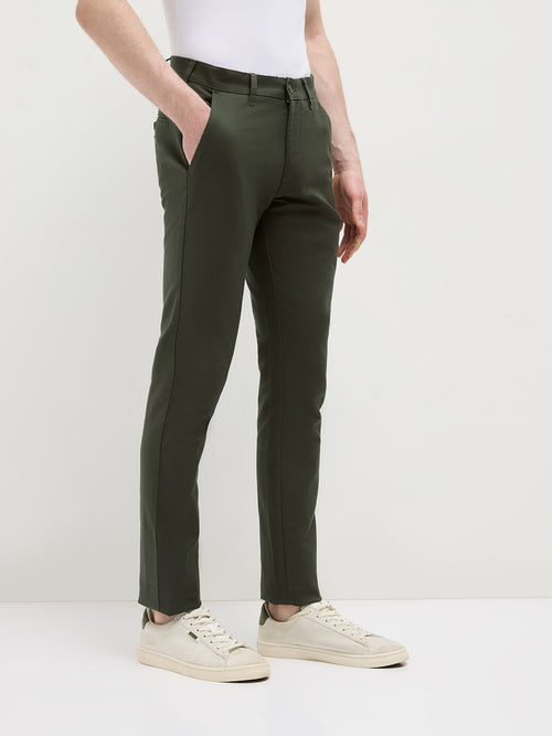 Dark Olive Solid Casual Trousers