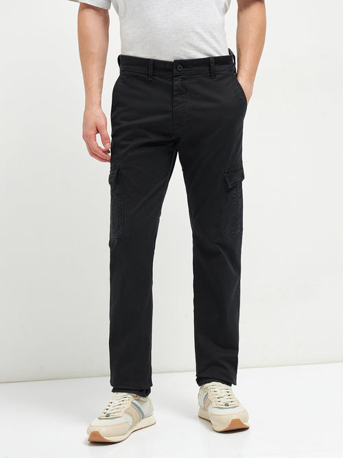 Black Denim Cotton Casual Cargo Trouser