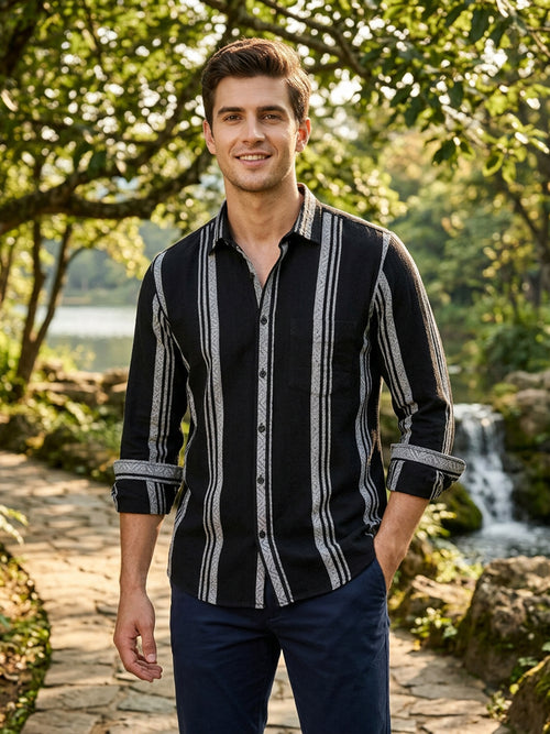 Black and White Stripes Casual Shirt