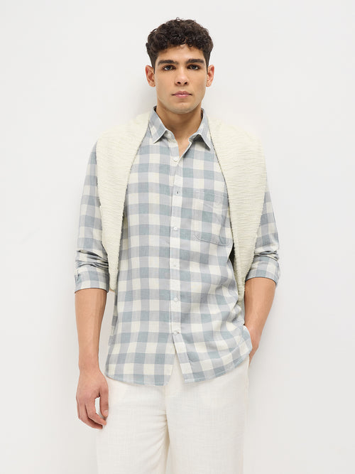 Pastel Blue Checked Casual Shirt