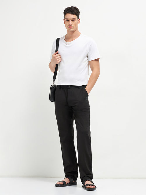 Black Stretchable Lycra Cotton Traveler Trouser