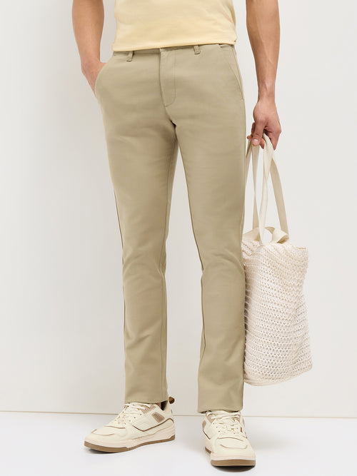 Khaki Solid Casual Trousers