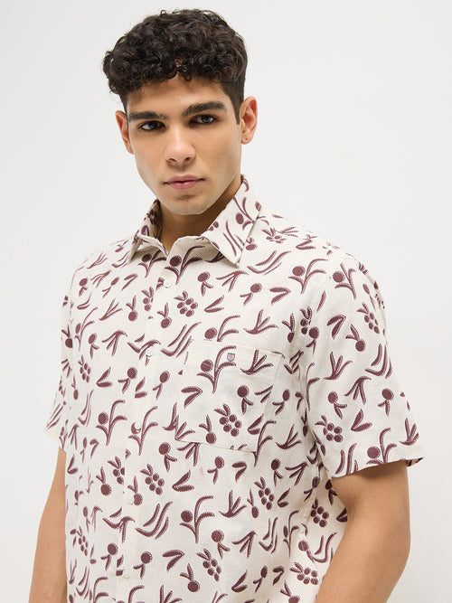 Maroon-Leaf Printed Casual Shirt