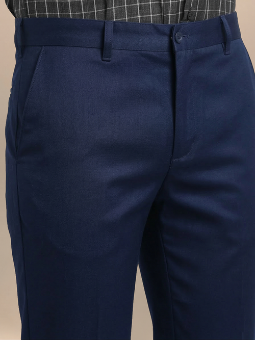 Navy Blue Solid Casual Trousers