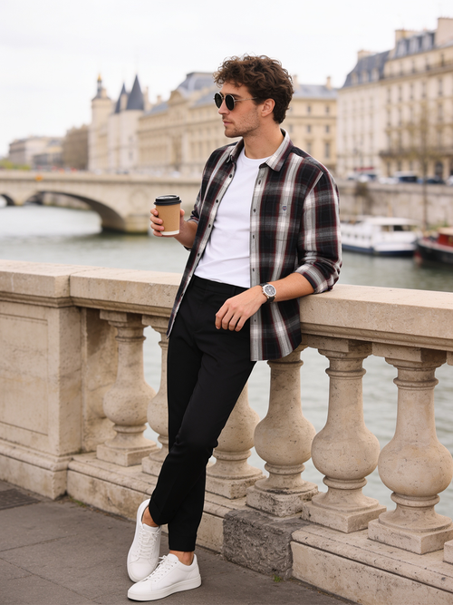 Midnight Blue and Crimson Checked Casual Shirt