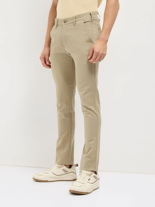 Khaki Solid Casual Trousers