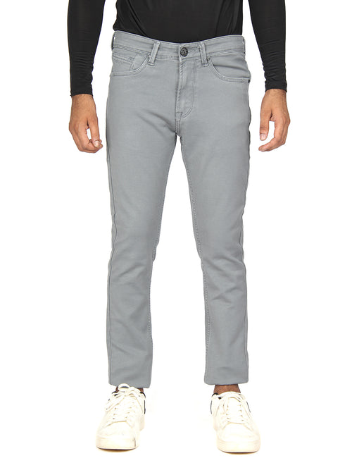 Cement Denim Cotton Stretch Solid Trousers