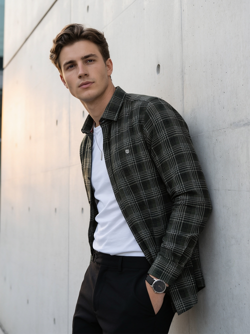 Moss Sage Checked Casual Shirt