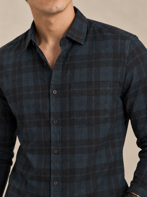 Cobalt Blue Checkered Casual Shirt