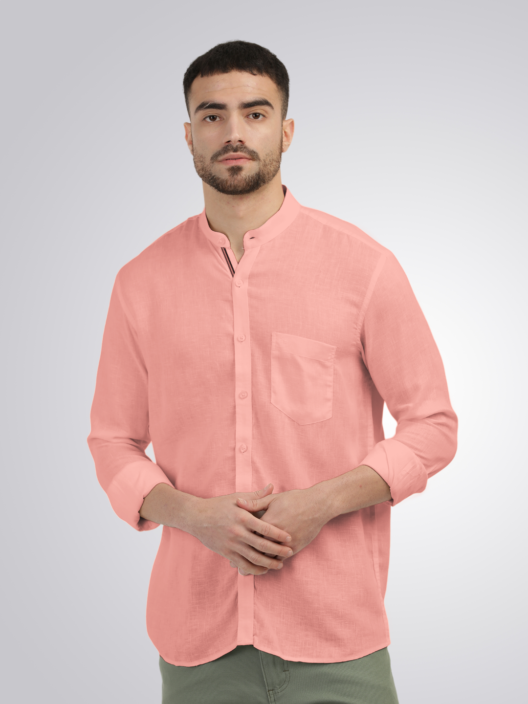 coral color shirt