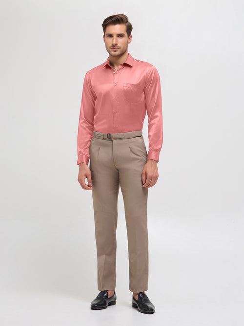 Coral Peach Solid Satin Formal Shirt