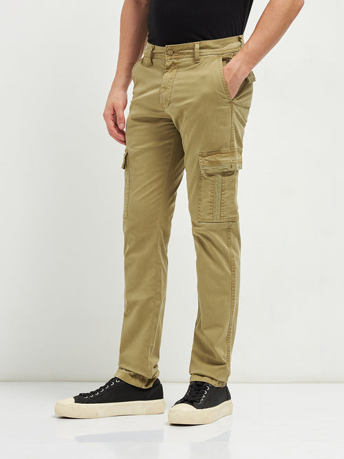 Khaki Denim Cotton Casual Cargo Trouser
