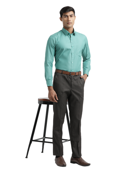 Coffee Melange Cotton Formal Trousers