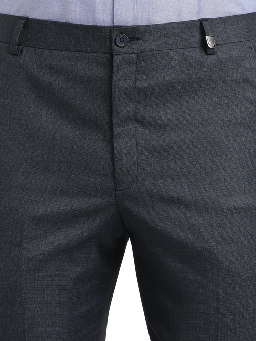 Navy Melange Cotton Formal Trousers