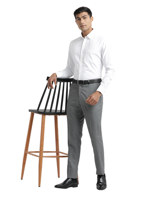 Grey Melange Cotton Formal Trousers