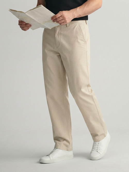 Beige Sand Solid Casual Trousers