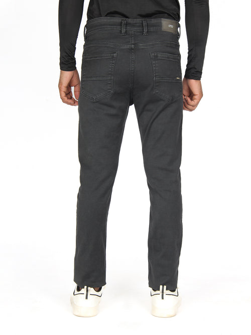 Charcoal Denim Cotton Stretch Solid Trousers