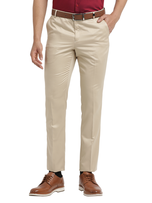 Beige Satin Cotton Formal Trousers