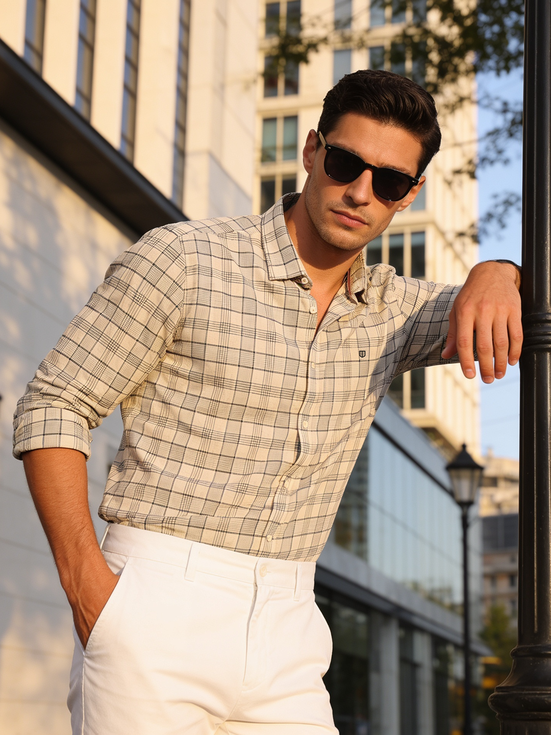 cream and grey shirt