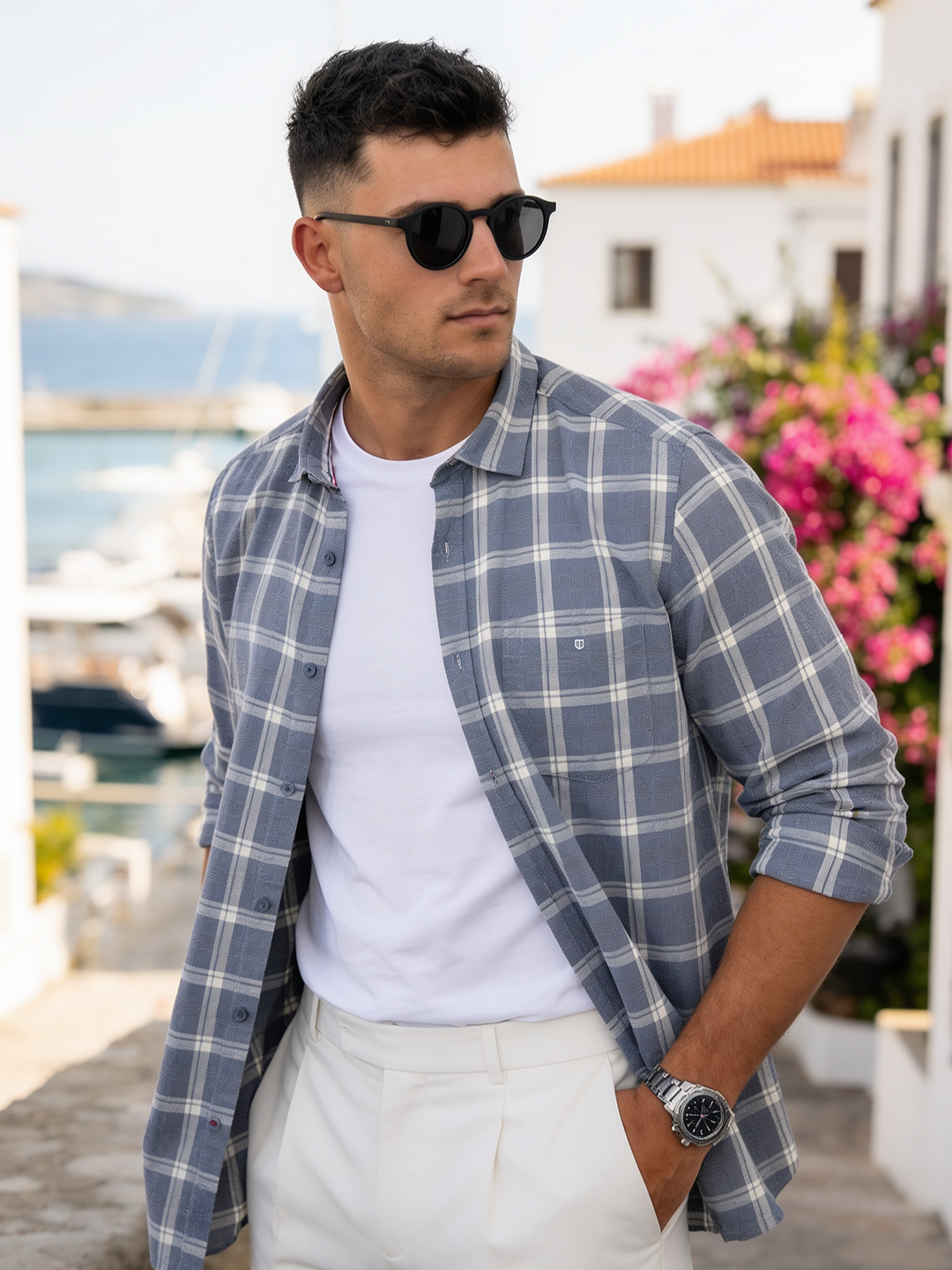 cream colour check shirt