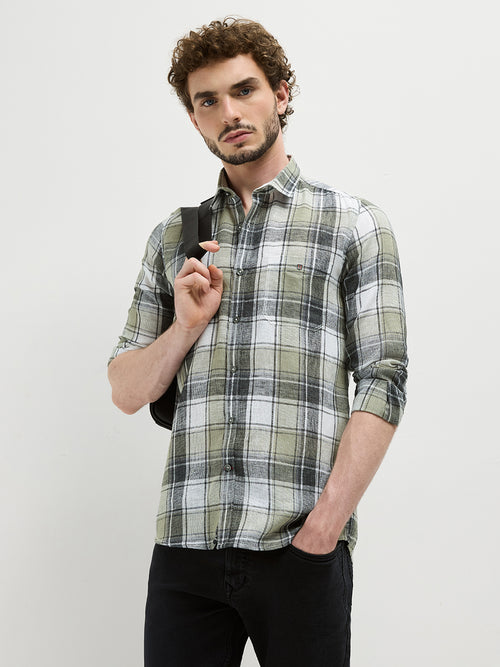 Cream Checked Casual Shirt