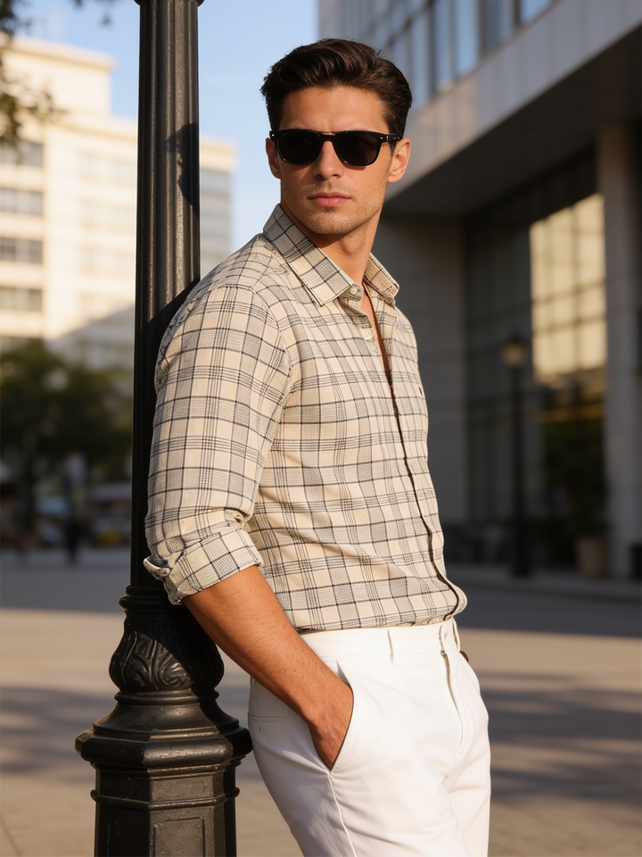 cream grey shirt