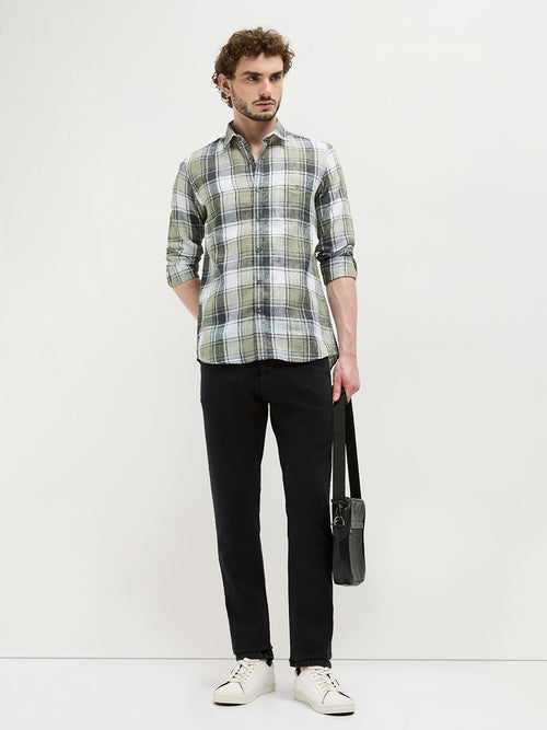 Cream Checked Casual Shirt